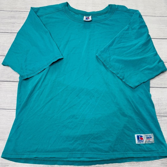 Russell‎ Athletics Vintage 90s High Cotton Men’s XL T-Shirt Teal Made In USA - Picture 1 of 5